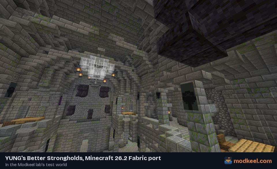 A vaulted stronghold room lit by a chandelier.